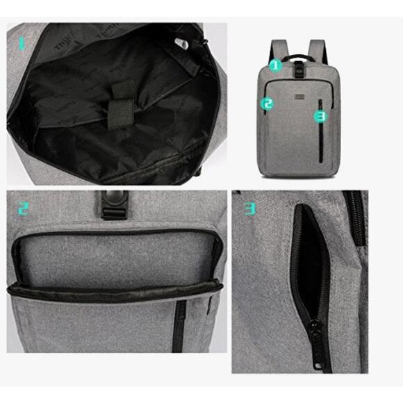 ThiKin Padded Laptop Gray Backpack Utility Unisex Lightweight Structured Quality - Picture 1 of 9